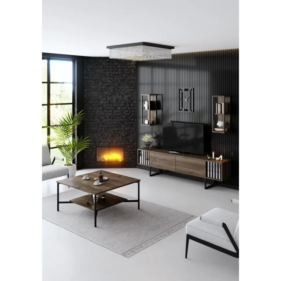 Erki TV-bänk - Valnöt/svart