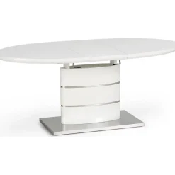 Evangeline ovalt förlängningsbart matbord i vit högglans / Krom