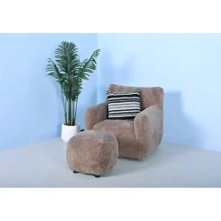 Fluffy sittpuff i brungrått hårigt tyg