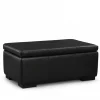 Fotpall med förvaring 90x60 cm - Svart anilinläder