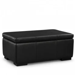 Fotpall med förvaring 90x60 cm - Svart anilinläder