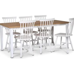 Fårö matgrupp - Bord 180x90 cm med 6 st vita Karl pinnstolar + 4.00 x Möbeltassar