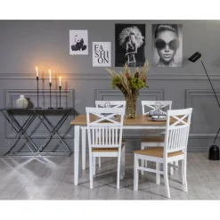 Fårö matgrupp 140 cm inklusive 4 st stolar med kryss - Ek/vit + 4.00 x Stolsdyna