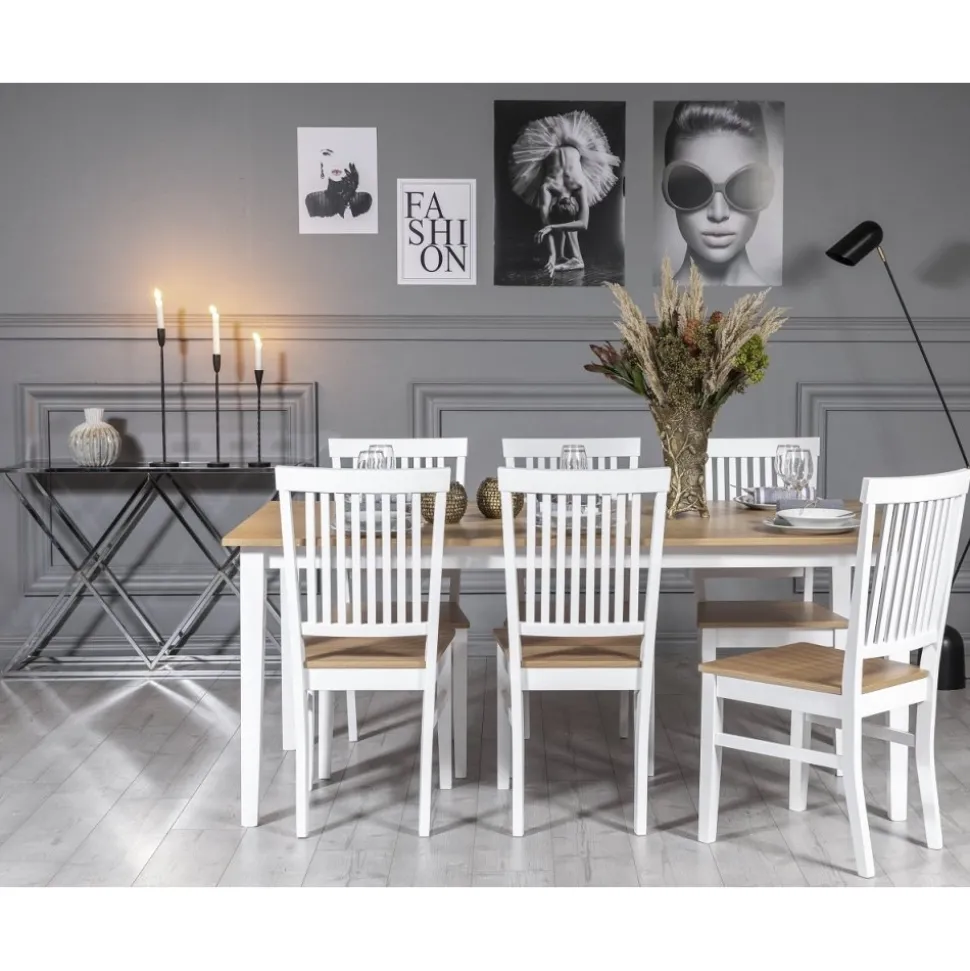 Fårö matgrupp: Bord 180 cm inklusive 6 st Fårö stolar - Ek/vit + 4.00 x Möbeltassar