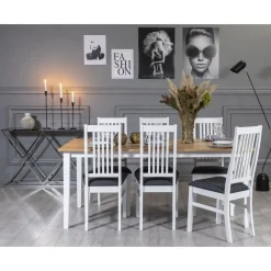 Fårö matgrupp: Bord 180 cm inklusive 6 Gåsö stolar - Vit/Ek + 4.00 x Möbeltassar