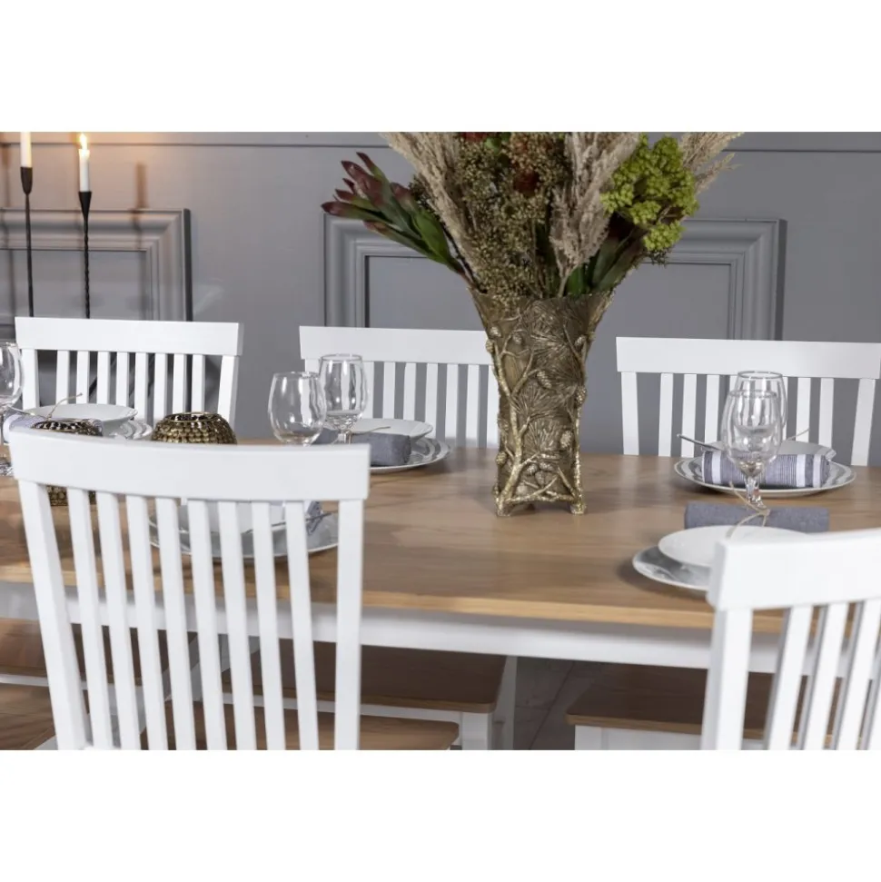 Fårö matgrupp: Bord 180 cm inklusive 6 st Fårö stolar - Ek/vit