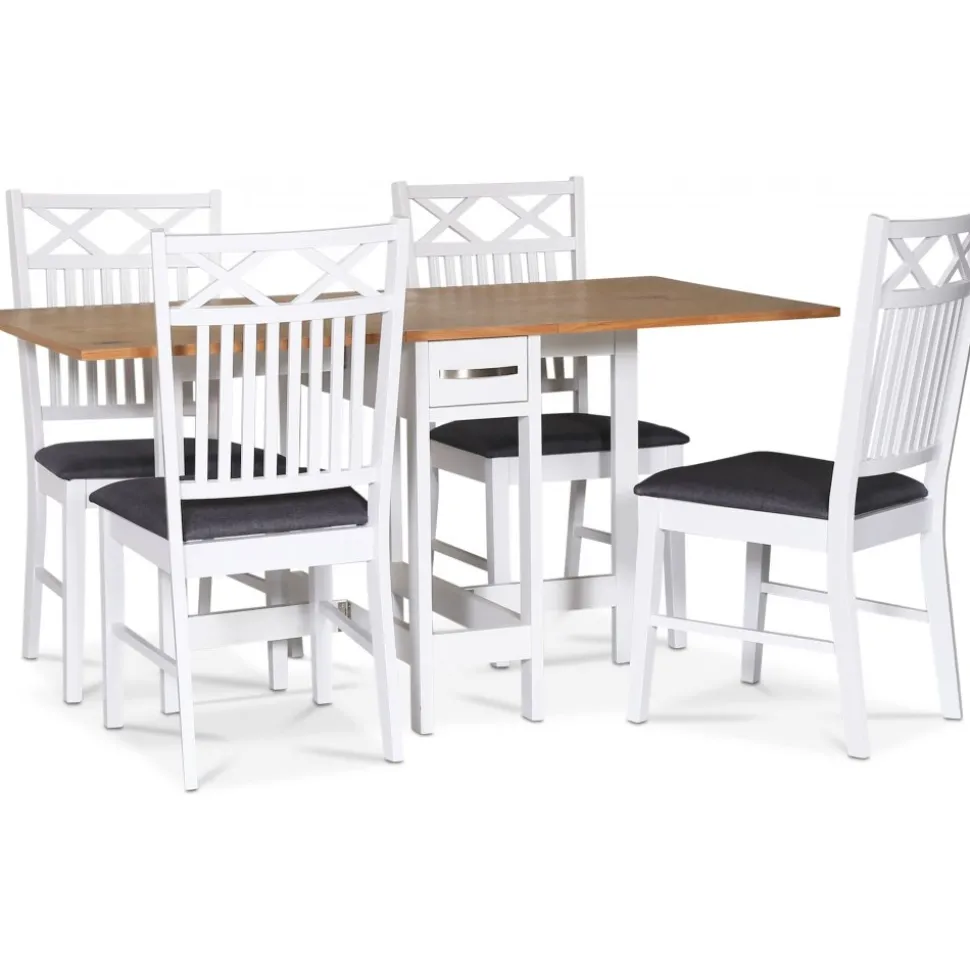 Fårö matgrupp; Fårö klaffbord Vit / Ek med 4 st Sandhamn Gripsholm stolar + 4.00 x Stolsdyna