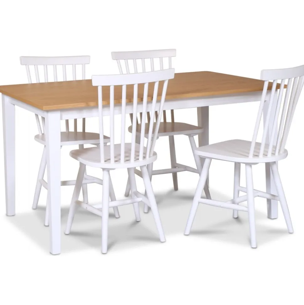 Fårö matgrupp; matbord 140x90 cm - Vit / oljad ek med 4 st vita Karl pinnstolar