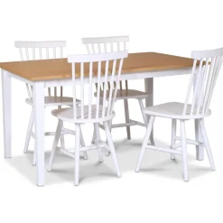 Fårö matgrupp; matbord 140x90 cm - Vit / oljad ek med 4 st vita Karl pinnstolar + 4.00 x Stolsdyna