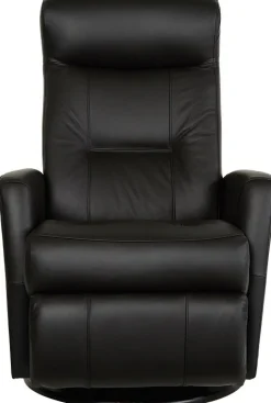 Frans reclinerfåtölj i svart skinn med gung och snurrfunktion