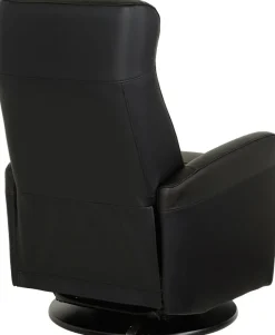Frans reclinerfåtölj i svart skinn med gung och snurrfunktion