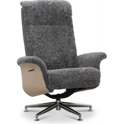 Fårskinnsfåtölj med fotpall grå/whitewash - Ulla