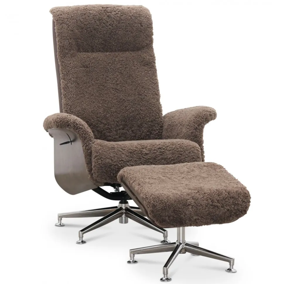 Fårskinnsfåtölj med fotpall - ek/brun - Ulla