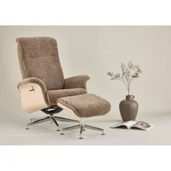 Fårskinnsfåtölj med fotpall - Brun / ek - Ulla