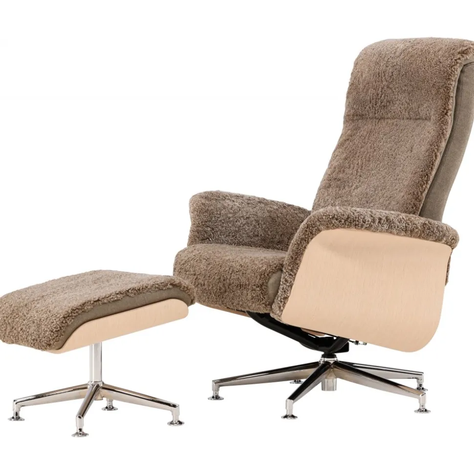 Fårskinnsfåtölj med fotpall - Brun / ek - Ulla