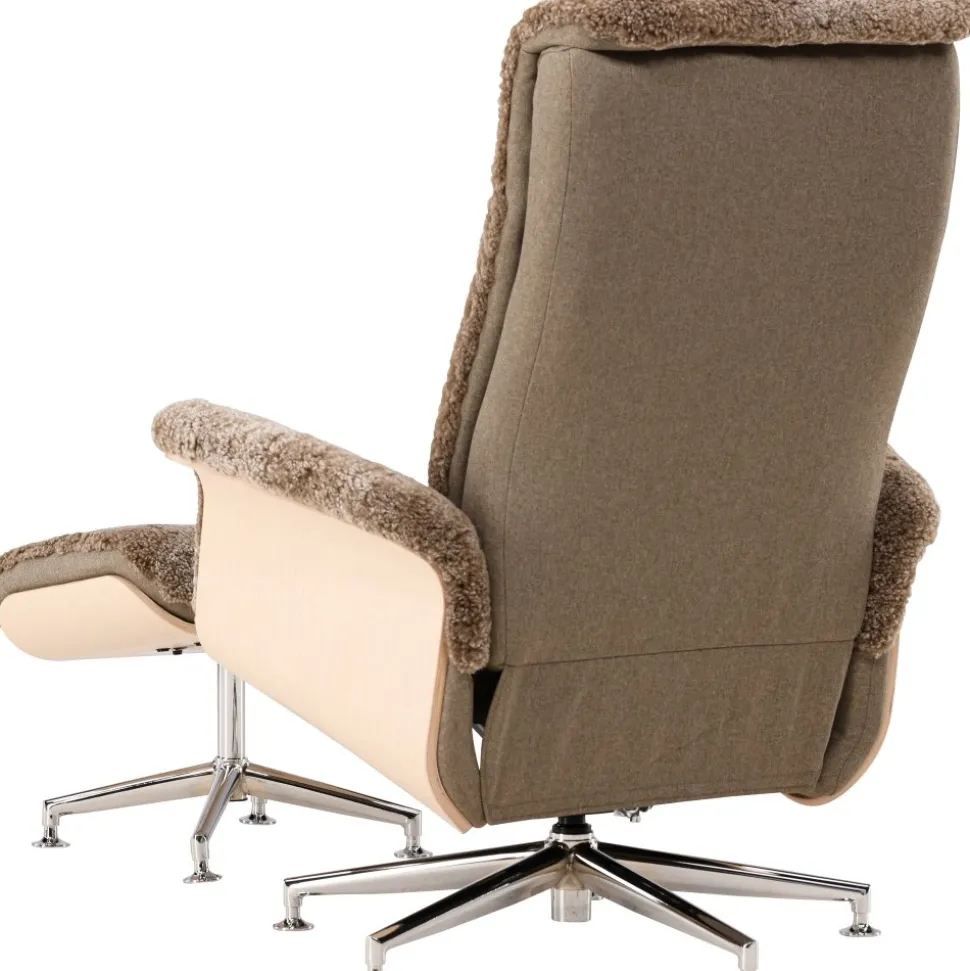 Fårskinnsfåtölj med fotpall - Brun / ek - Ulla