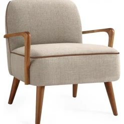 Fåtölj beige tyg med bruna ben