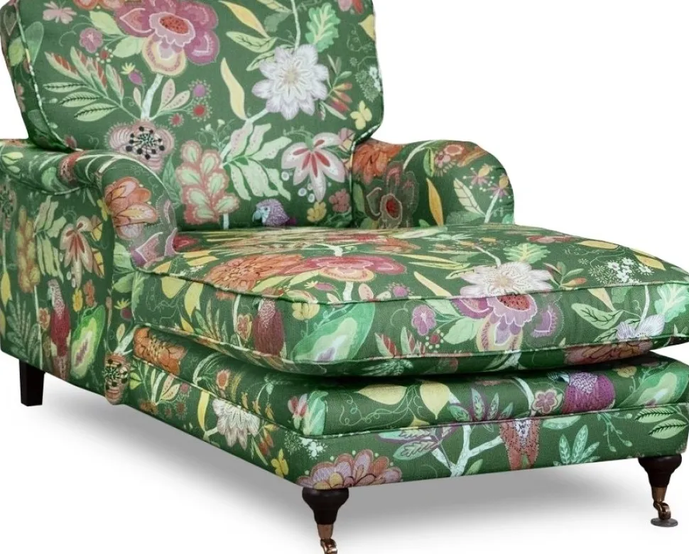 Fåtölj blommigt tyg grön - Schäslong