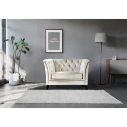 Fåtölj chesterfield beige sammet - Milton