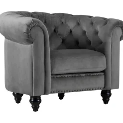 Fåtölj chesterfield grå sammet Royal