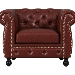 Fåtölj chesterfield i brunt PU - Charles