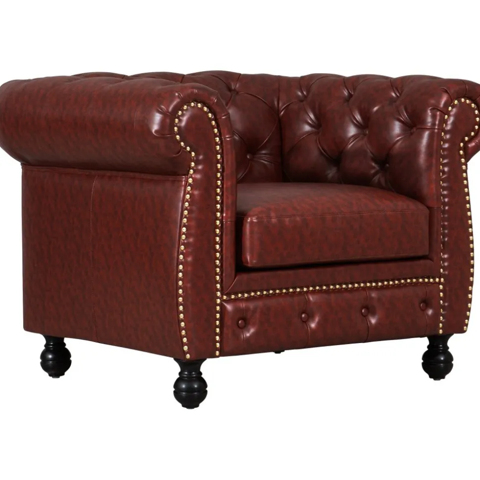 Fåtölj chesterfield i brunt PU - Charles