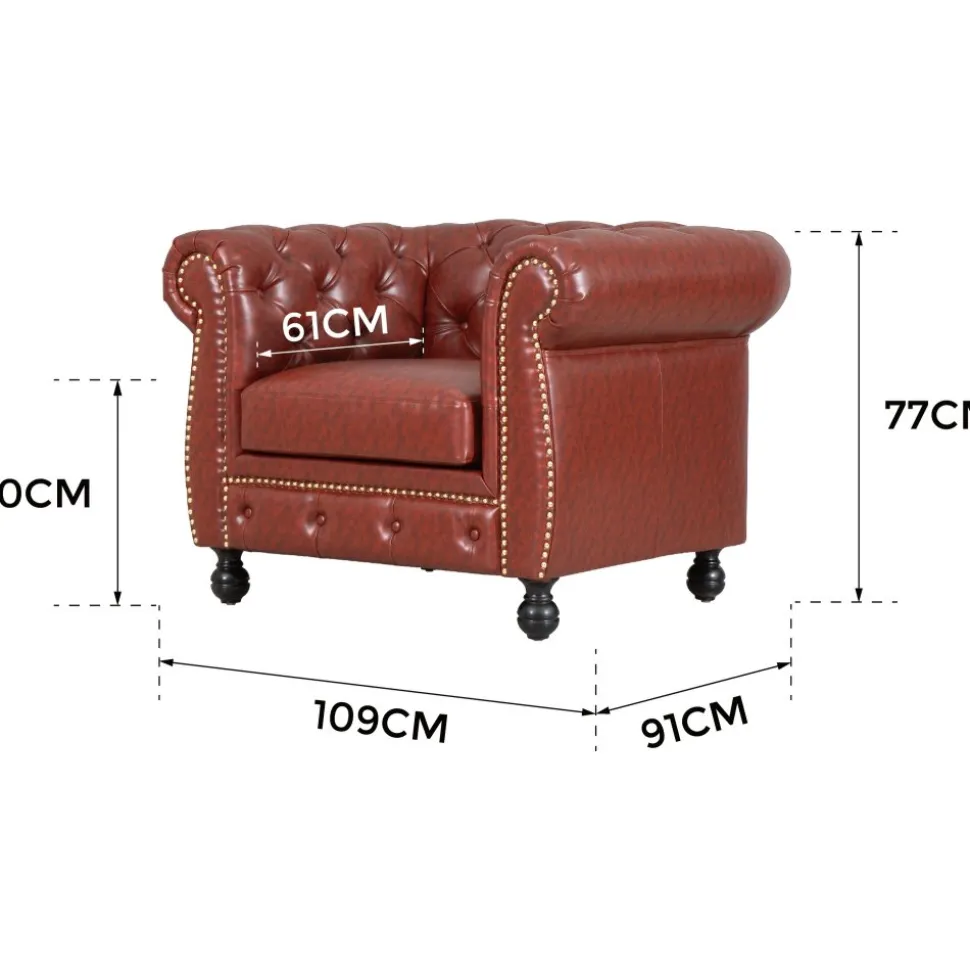 Fåtölj chesterfield i brunt PU - Charles