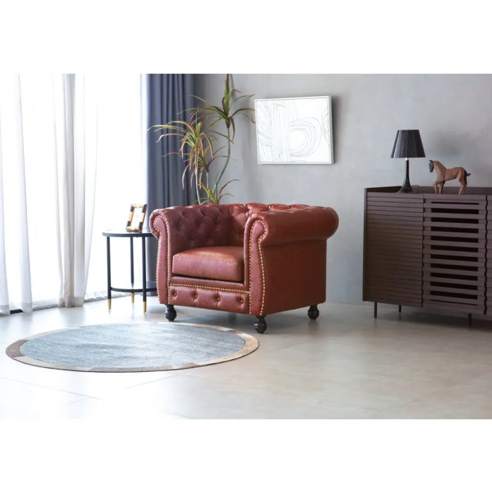 Fåtölj chesterfield i brunt PU - Charles