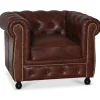 Fåtölj chesterfield i brunt antikbehandlat läder + Fläckborttagare för möbler