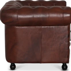 Fåtölj chesterfield i brunt antikbehandlat läder