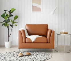 Fåtölj cognacs färgat konstläder - Cansas + Textilrengöring för möbler