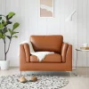 Fåtölj cognacs färgat konstläder - Cansas + Fläckborttagare för möbler