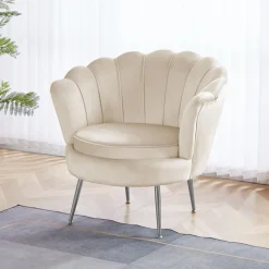 Fåtölj i beige sammet - Kingsley + Möbeltassar