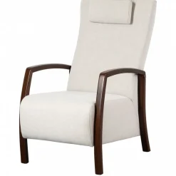 Fåtölj i beige tyg med bruna armstöd - Zack