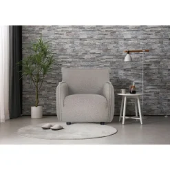 Fåtölj i bouclè - Mörkbeige