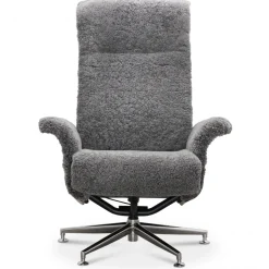 Fåtölj i fårskinn med fotpall - Grå/svart - Ulla