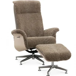 Fåtölj i fårskinn med fotpall - Ek/mörkbeige fårskinn - Ulla + Textilrengöring för möbler