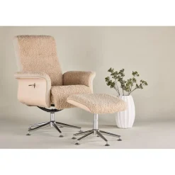 Fåtölj med fotpall - Beige / Whitewash + Fläckborttagare för möbler