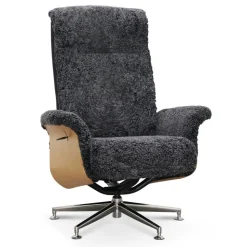 Fåtölj med fotpall fårskinn ek/antracit - Ulla
