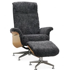 Fåtölj med fotpall fårskinn ek/antracit - Ulla + Textilrengöring för möbler