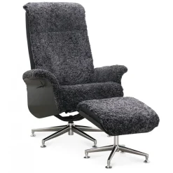 Fåtölj med fotpall fårskinn mörkgrå/svart - Ulla + Fläckborttagare för möbler