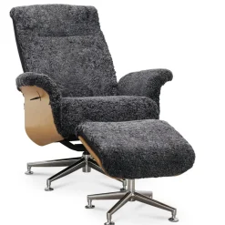 Fåtölj med fotpall fårskinn ek/antracit - Ulla + Fläckborttagare för möbler