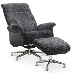 Fåtölj med fotpall fårskinn mörkgrå/svart - Ulla + Textilrengöring för möbler