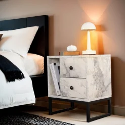 Glimmer sängbord - Freesia marmor/svart