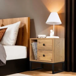 Glimmer sängbord - Furu/svart