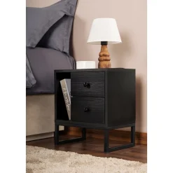 Glimmer sängbord - Svart trä/svart