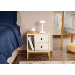 Glimmer sängbord - Travertin/guld