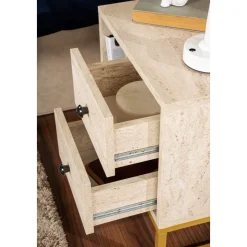 Glimmer sängbord - Travertin/guld