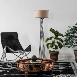 Golvlampa 175 cm hög - Linne / Svart