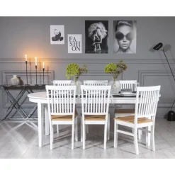 Gåsö matgrupp: Bord 160/210 cm inklusive 6 Fårö stolar - Vit/Ek